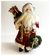18" Santa Claus Standing Figure Holding a wreath  Bag Christmas Holiday Decor