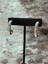 925 Sterling Silver Zuni Quam Needlepoint Hoop Earrings Native American