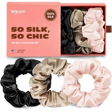 3 PCS 100 Silk Scrunchies Blush Gentle Mulberry Hair Sleep Ties Curly Band