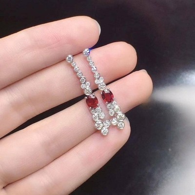 Oval Cut Simulated Red Ruby Pretty Drop/Dangle Earrings In 14k White Gold Plated