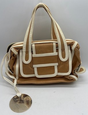 Pierre Hardy Brown/White Leather Top Handle Bag w/ Mirror Charm
