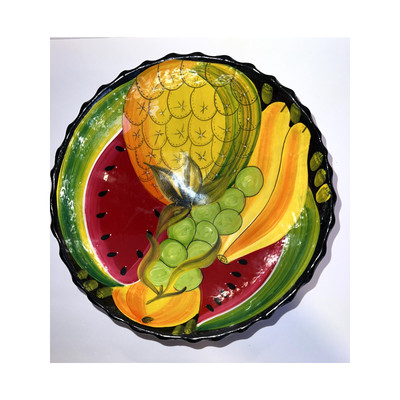Vibrant Hand Painted Ceramic Fruit Bowl Pineapple Grapes Watermelon Bananas