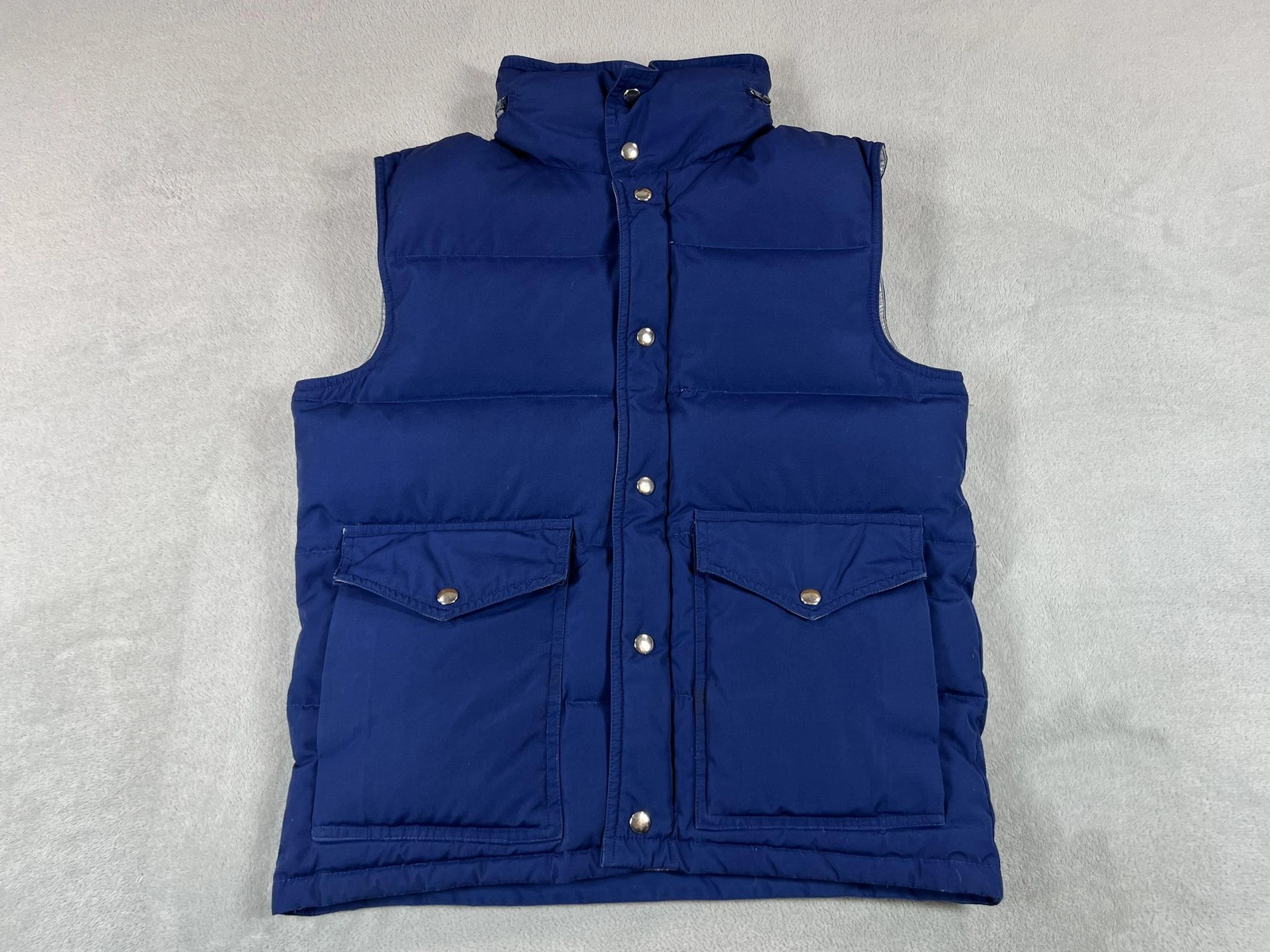 Vintage Down Vest Mens Medium Navy Blue Black Ice Puffer Detachable Hood Pockets