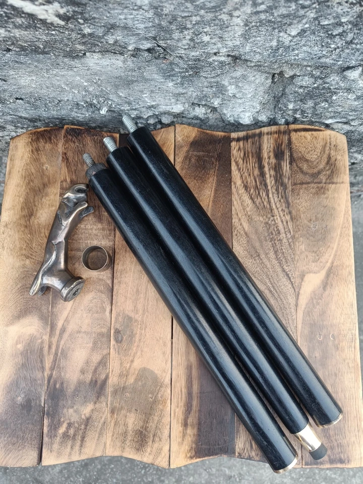 Nuevo bastón de madera negro liso con mango de cabeza de jaguar antiguo de latón macizo Foto 3 de 4