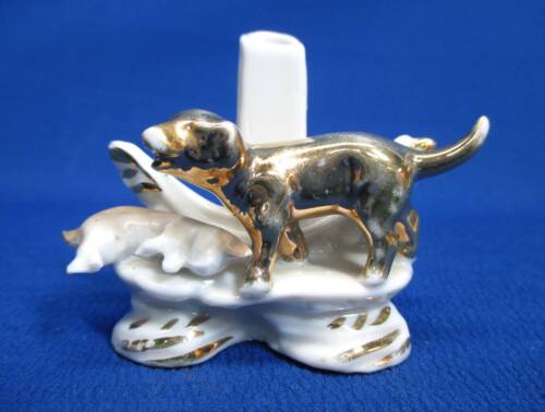 VASO SOUVENIR STAZIONE FERROVIARIA TEDESCA CANE DA CACCIA E CONIGLIO BOCCIOLO - Foto 1 di 5