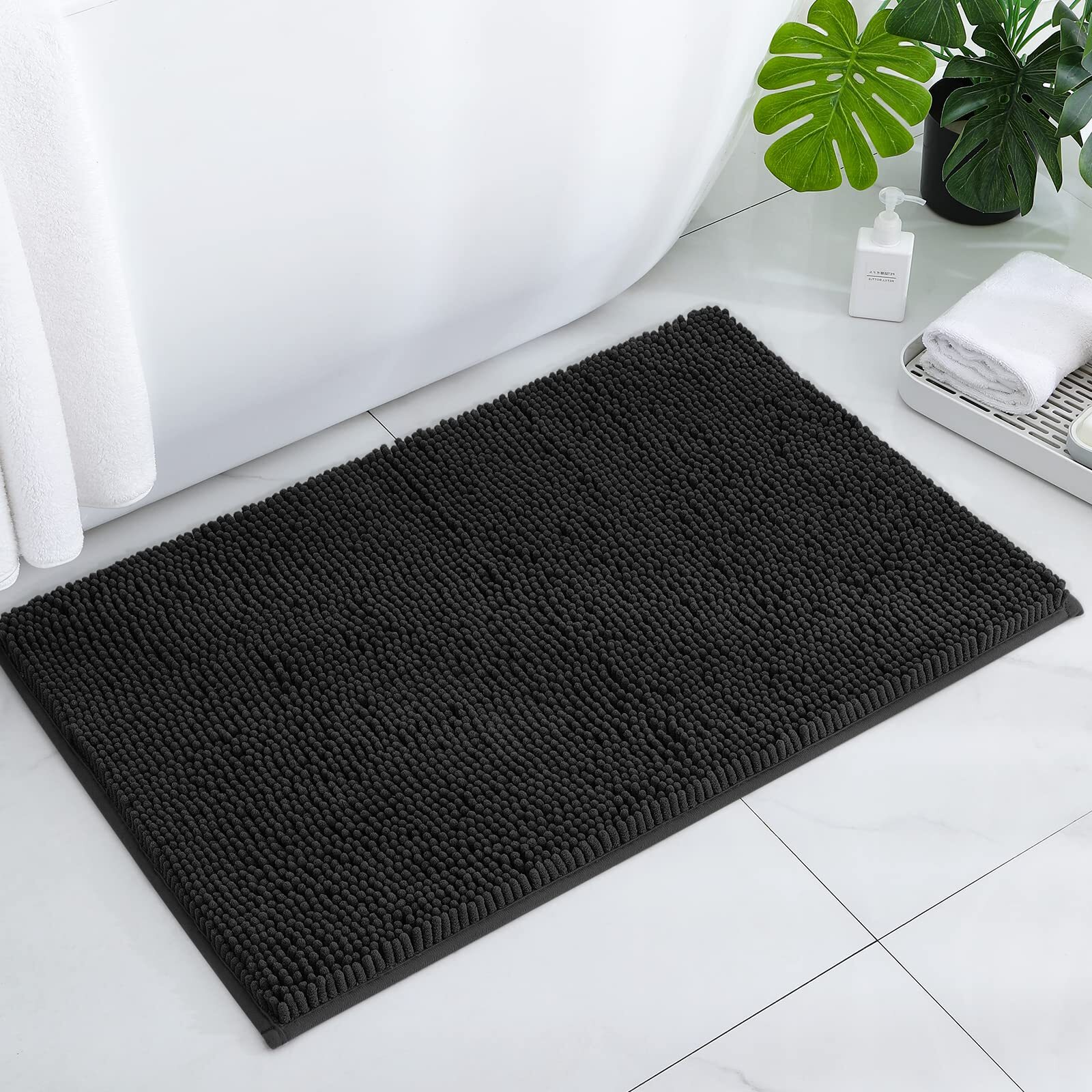 Black 20x32 Inch Ultra Soft Absorbent Nonslip Bath Rug