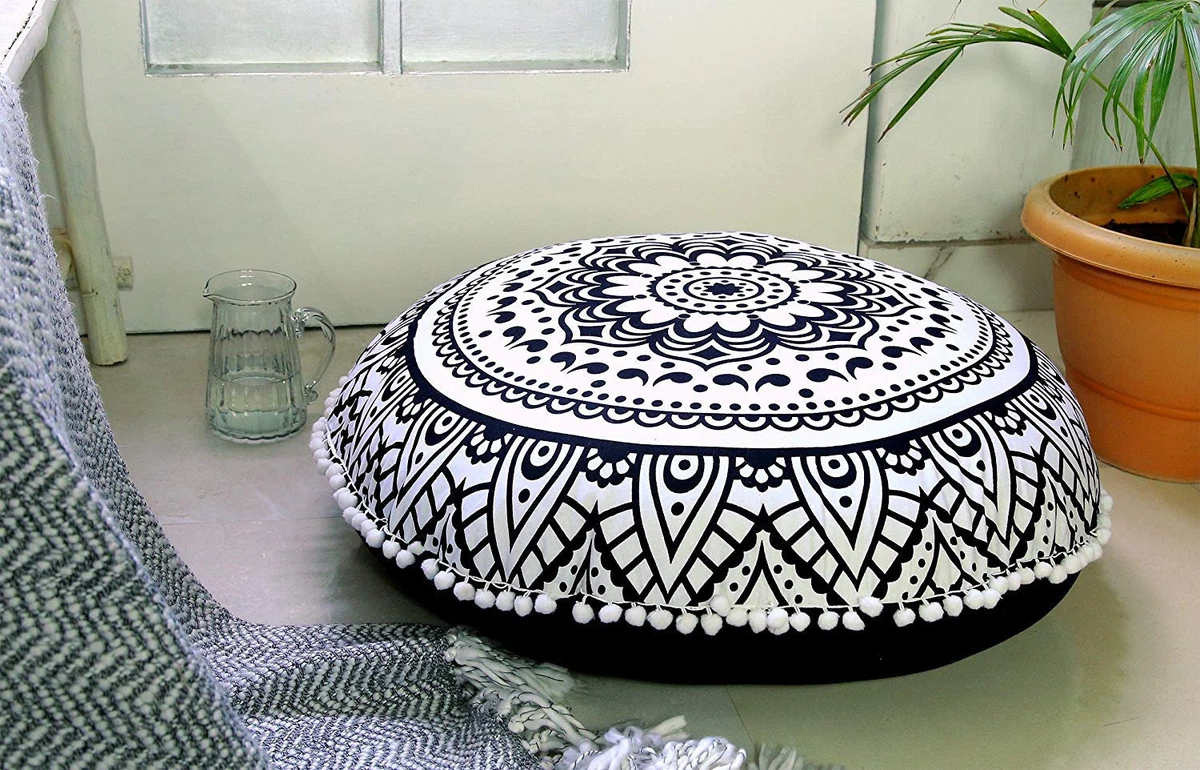 Black and sales white floor pillow