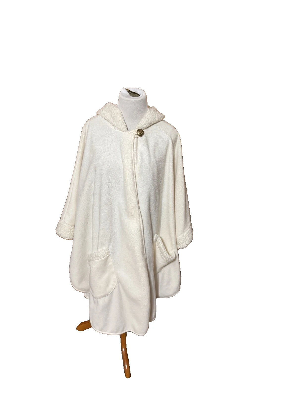 Le Moda Women's Wrap Cape Coat Poncho Two Pockets Hood Ivory One Size, button