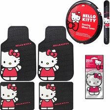 New 7pc Hello Kitty Car Truck Front Rear Rubber Floor Mats Steering Wheel Cover