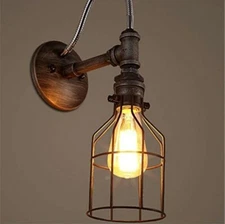 RUNNUP Industrial Retro 5.12" Wall Sconce Brushed Iron Single Light Wire Cage