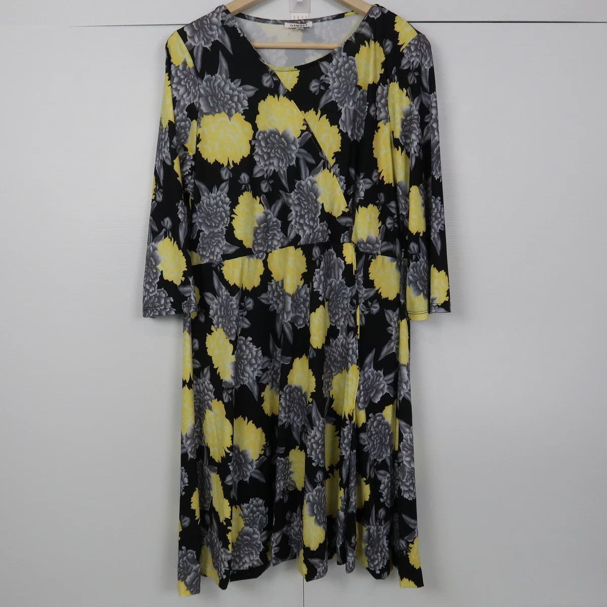 Damart Womens Dress Size 18 Black Yellow Floral Long Sleeve eBay