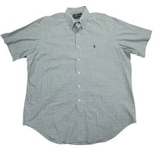 Ralph Lauren Shirt Mens XL Blue Plaid Classic Fit Short Sleeve Pony Button Down