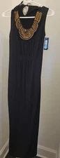 I. N. Studio Size 12 Dress Black Brown Bronze Beaded Maxi Column Sleeveless New