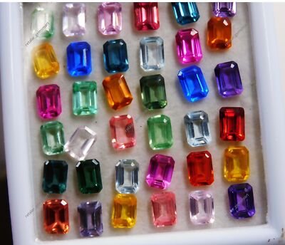 18 Pcs Emerald Cut 7x5 mm Natural Mix Color Sapphire CERTIFIED Gemstone Lot.