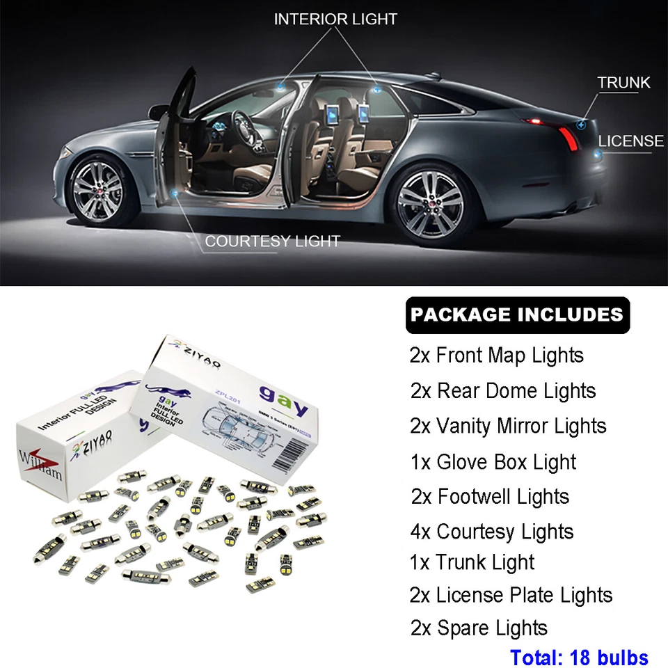 Kit de luces interiores LED blancas de lujo de 18 piezas para Infiniti Q70 M25 M37 M56 2011-2019 Foto 2 de 4