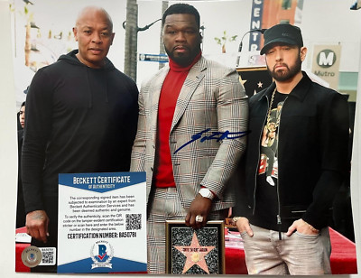 Rapper 50 CENT [Curtis Jackson] SIGNED 25x20 PHOTO with EMINEM & DR. DRE - COA