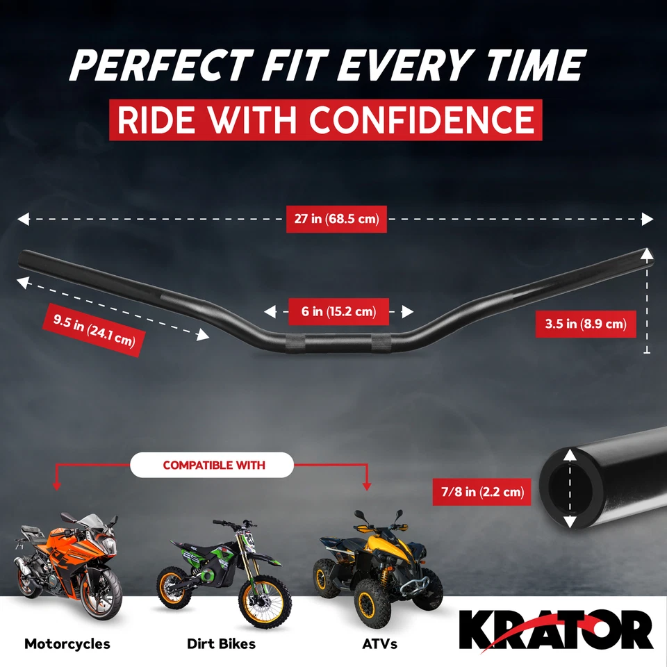 KRATOR Manillar Estilo Euro Moto 7/8"/22mm Elevación Baja para E-bikes Mini Bikes Foto 2 de 4