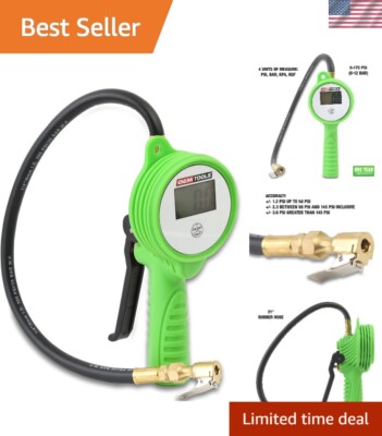 Durable Digital Tire Inflator - Backlit LCD, 21-Inch Hose, Low Battery Indicator