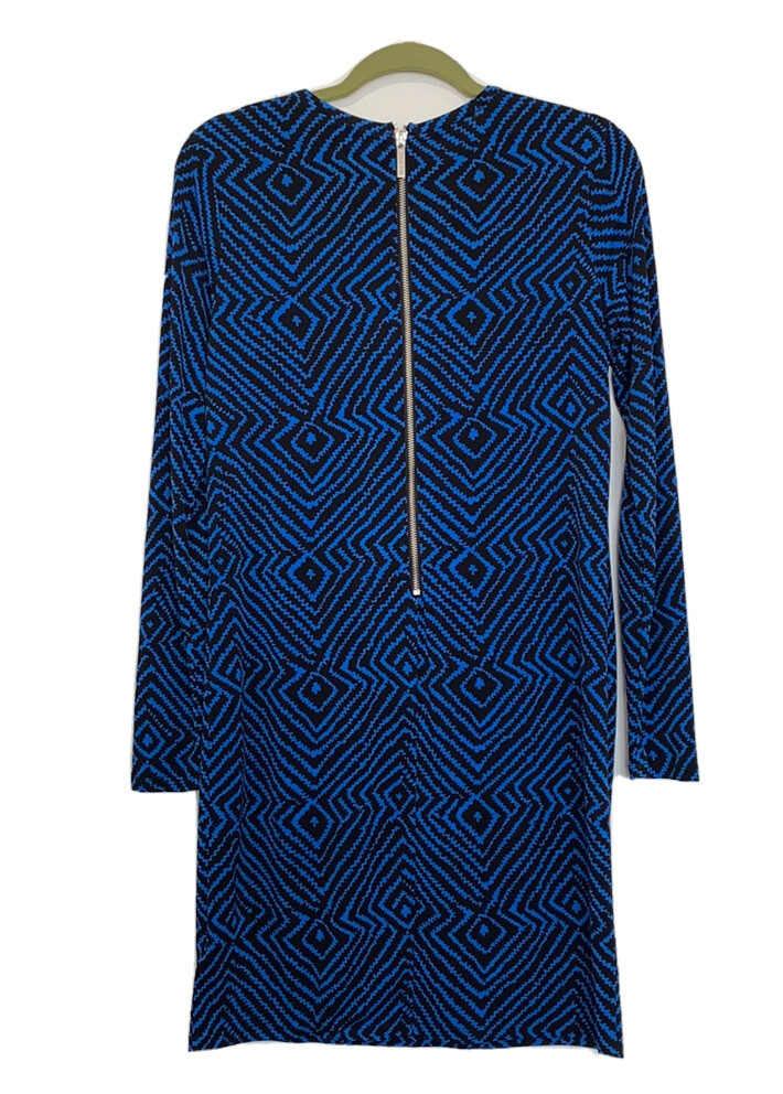 MICHAEL Michael Kors Blue/Black Long Sleeve Zipper Geometric Pattern Dress As M image 2