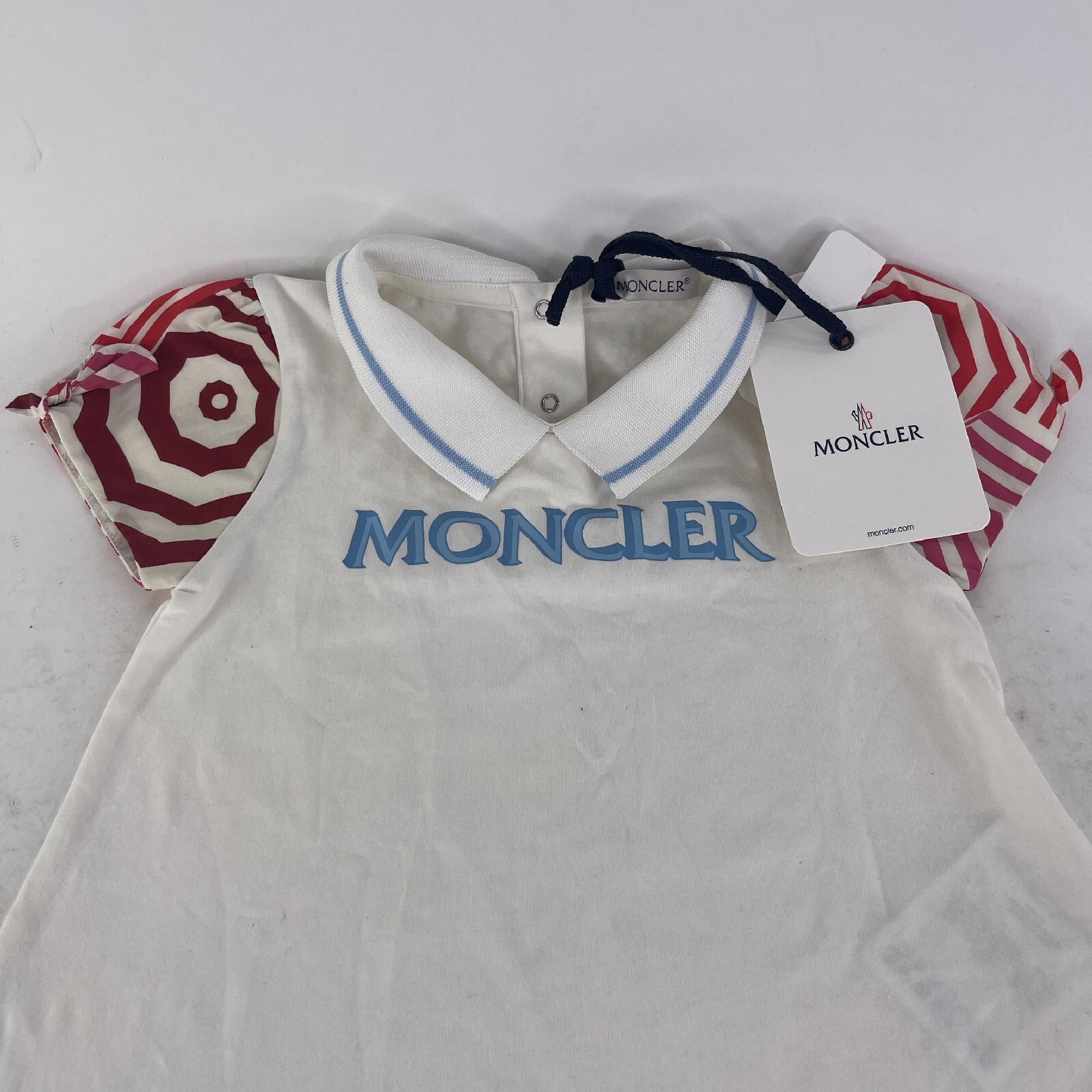 MONCLER infant  JR Logo lettering baby dress Size 2 Baby 2T Snap White shirt  thumbnail 3