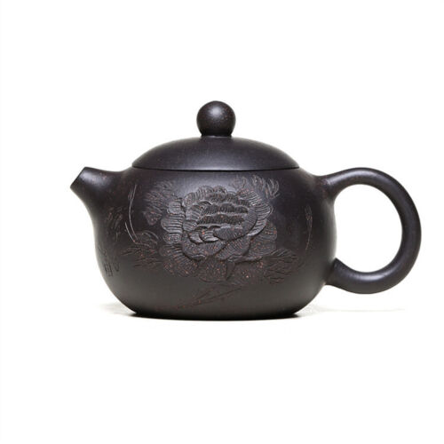 handmade tea pot ball shaped infuser holes peony flower carved xishi pot 160ml - Afbeelding 1 van 11