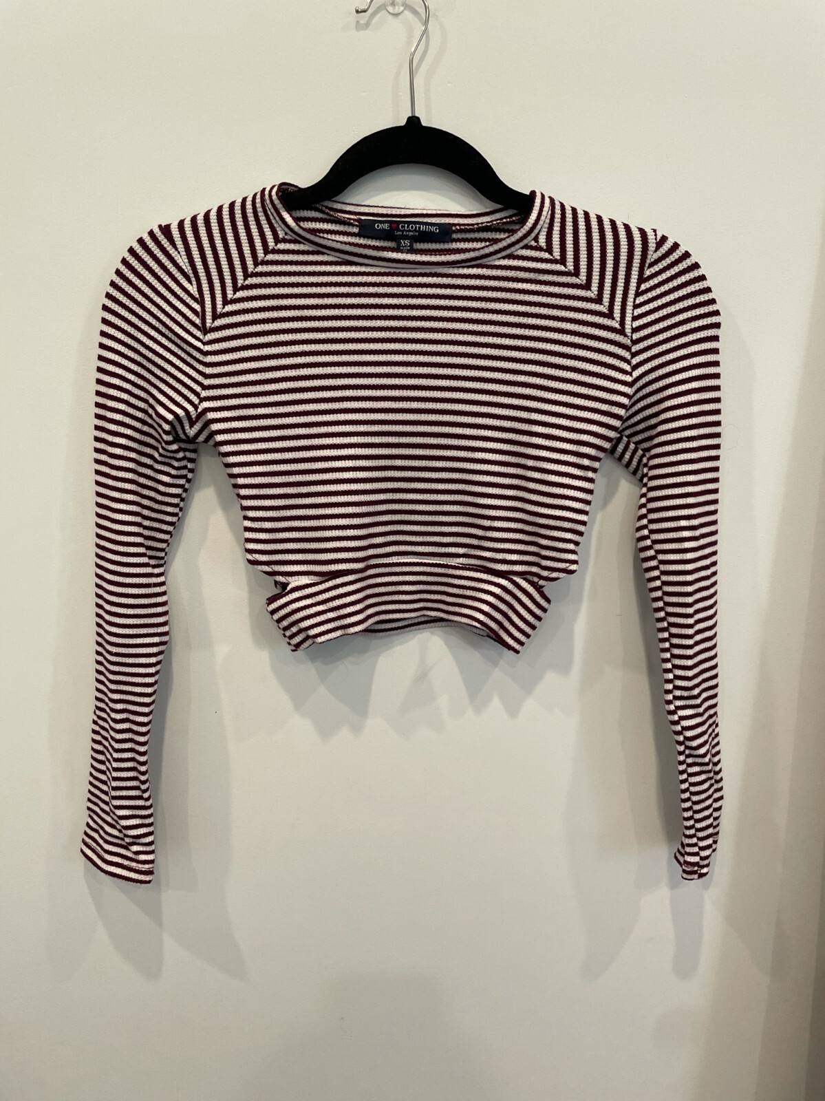 Women's Red and White Striped Long Sleeve Crop Top w/ Side Cut Outs Size XS  | eBay