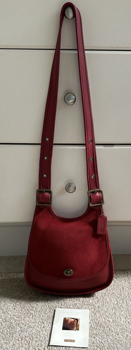 COACH VINTAGE BERKELEY 90'S RED SUEDE & LEATHER SADDLE BAG COACH VINTAGE BERKELEY 90'S RED SUEDE & LEATHER SADDLE BAG