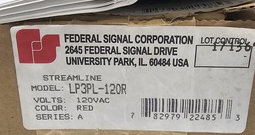 Federal Signal LP3PL-120R Streamline Low Profile LED Light ~ Red ~ 120VAC ~ NEW - Picture 3 of 3