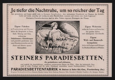 FRANKENBERG, Werbung 1925, Paradies-Betten-Fabrik M. Steiner & Sohn AG