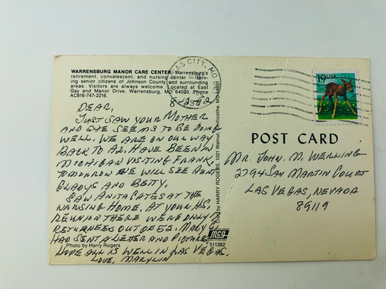 Vintage Warrensburg Missouri MO Warrensburg Manor Care Center Postcard