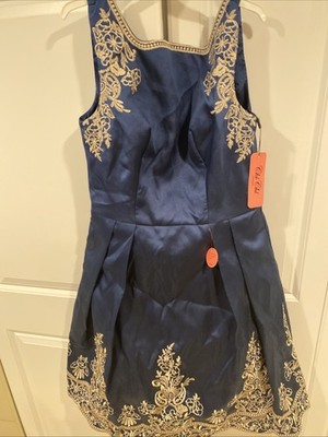 Chi Chi London Navy Blue Dress with Silver Floral Embroidery