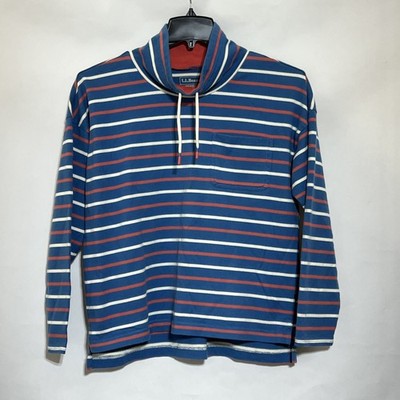LL Bean Women Mock Neck Pullover Sweatshirt Stripe Medium - Regular