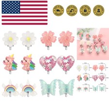 6Pairs Crystal Unicorn Clip On Earrings for Little Girls, Rainbow Clip-on Jew...