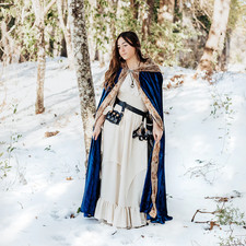Navy Blue Faux Fox Fur Hooded Cloak Velour Costume Cape Cosplay Viking LARP