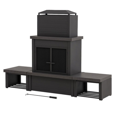 #ad Wood Burning Fireplace Matte Black Outdoor Steel Fireplace with Chimney $501.49