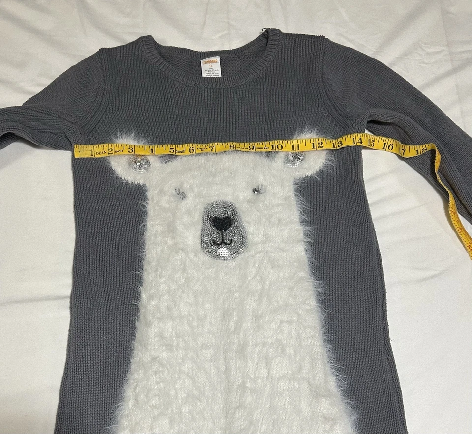 Vestido Suéter Gymboree Niñas Talla 12 Gris Manga Larga Oso Polar Difuso Vacaciones Foto 4 de 4