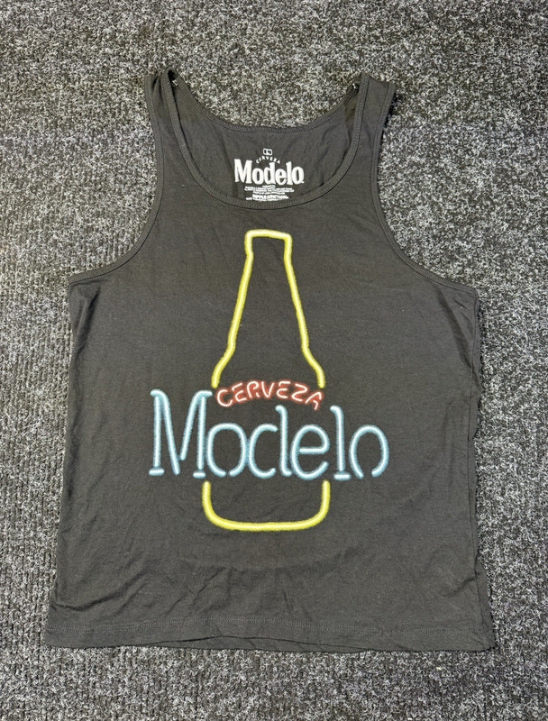 Modelo Women's Black Graphic Logo Tank Top Scoop Neck Sleeveless Wide Strap L