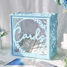 Blue Wedding Card Box Acrylic Window PVC Reception Envelope Money Gift