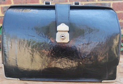 Vintage Aktentasche schwarz Leder Gladstone Arzttasche Cheney Schloss groß 43 cm