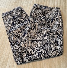 Talbots Women  s 14 Perfect Crop Pant Navy  White Paisley Print High Rise