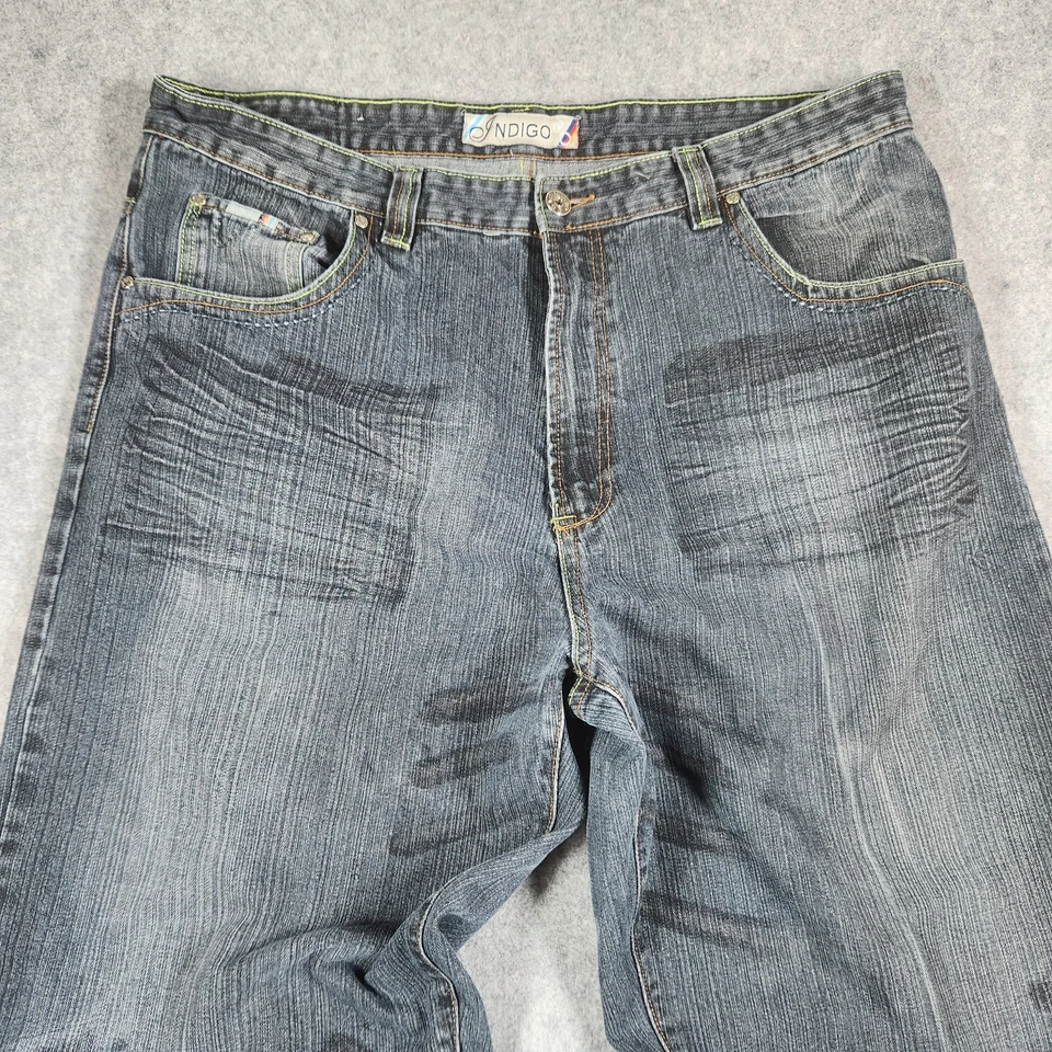 Pantalones de mezclilla vintage índigo 30 para hombre 44x34 se adapta a 31" azul hip hop Y2K holgados ropa de calle Foto 3 de 4