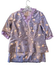 Vintage Iridescent Embroidered 2 Piece Skirt Suit Purple Floral Set M