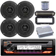 JVC Marine Bluetooth CD Receiver, 4x 3.5" 75W Speakers, Amp, Black Cover, Wire
