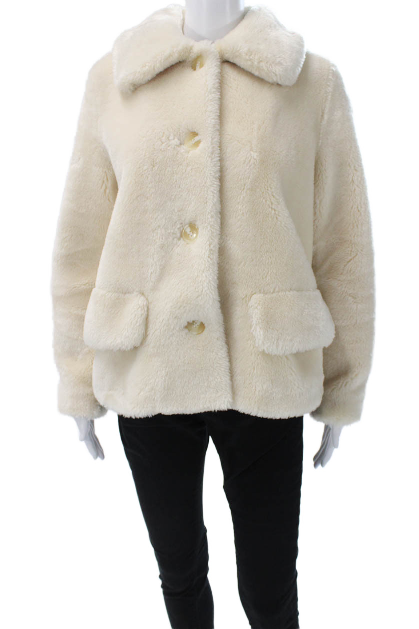 STAND Womens Basic Shearling Jacket Ivory Button … - image 1