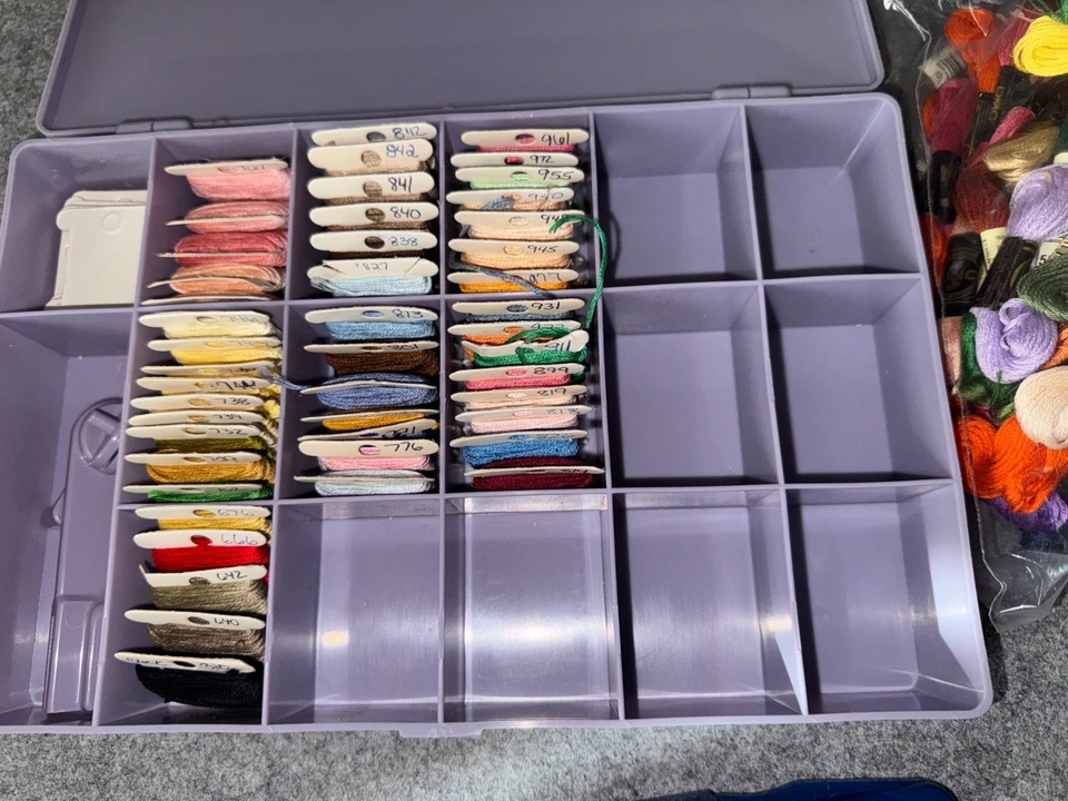 Lot of 125 DMC Embroidery Cross Stitch Thread New & Used & Purple Case Scissors - Image 2 of 4