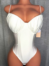 Women's S Solid White Underwired Bodysuit One Piece Stretch Adjustable Straps S