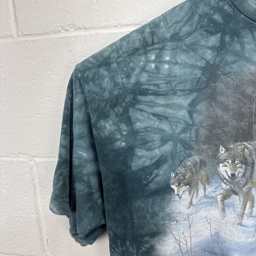 Vintage The Mountain Men's Green Tie Dyed Wolves XXL T-Shirt 2XL Nature Y2K - Picture 7 of 20