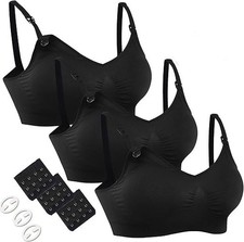 HOFISH 3PACK Full Bust Seamless Nursing Maternity Bras Bralette Black Size XL