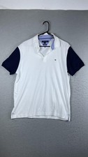 Tommy Hilfiger Polo Shirt Mens Large White Custom Fit Navy Short Sleeve Casual