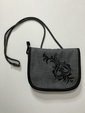 REI Gray Black Embroidered Small Crossbody Pouch Bag Wallet Organizer